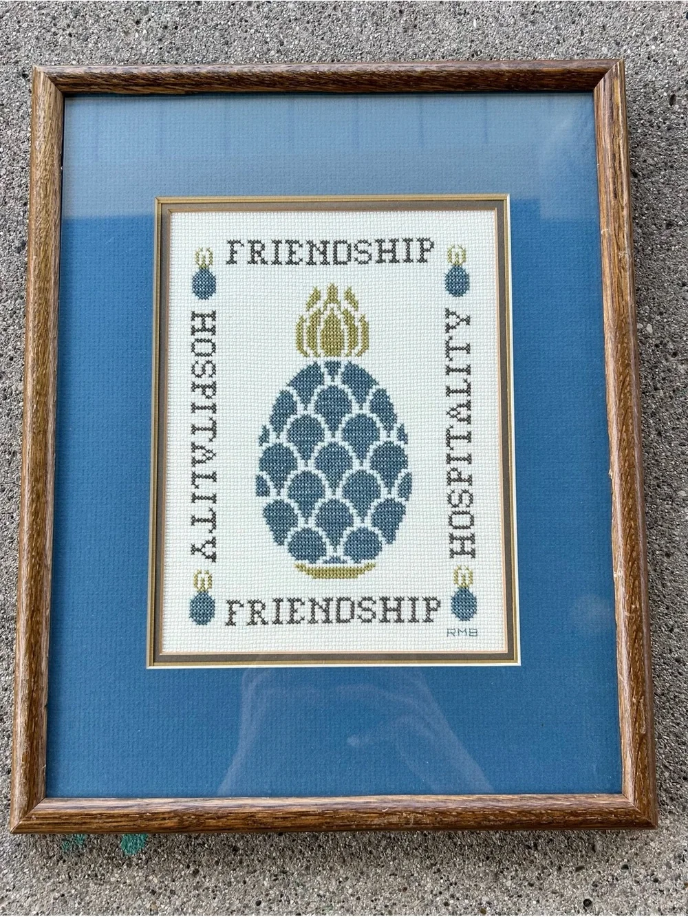 Grandmillennial Framed Cross Stitch Hospitality Sign